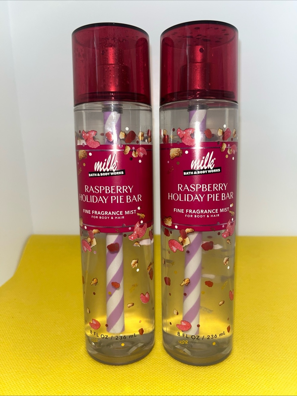 New Bath & Body Works Raspberry Holiday Bar Fragrance Mist Body Spray 8oz Set